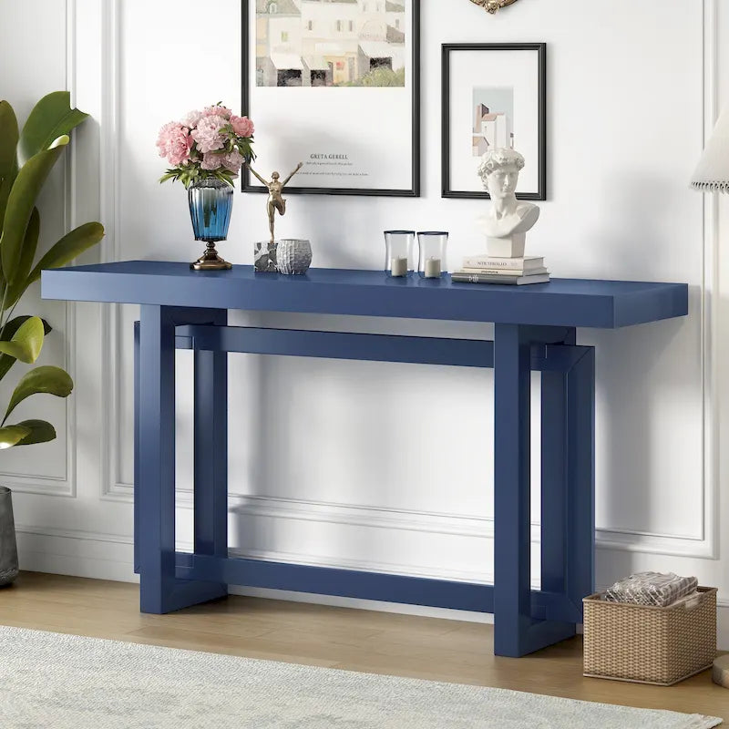 Console d'entrée minimaliste extra longue avec plateau en bois