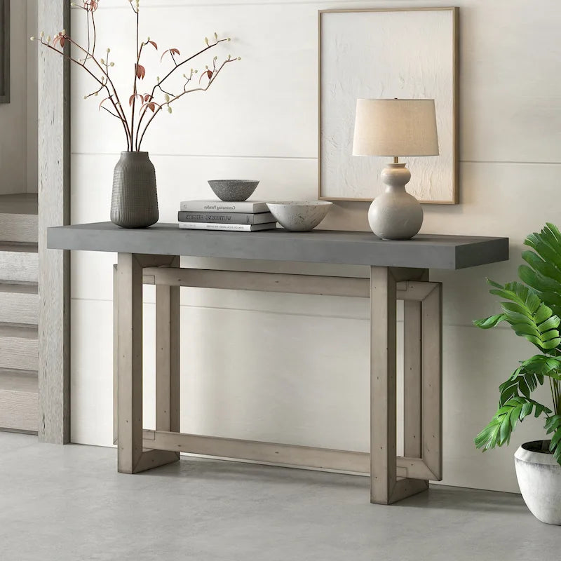 Console d'entrée minimaliste extra longue avec plateau en bois