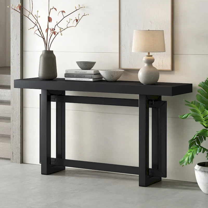 Console d'entrée minimaliste extra longue avec plateau en bois