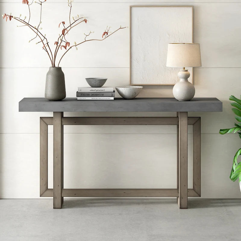 Console d'entrée minimaliste extra longue avec plateau en bois