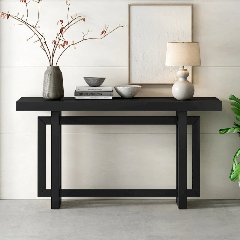Console d'entrée minimaliste extra longue avec plateau en bois