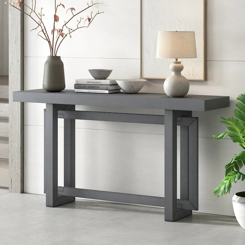 Console d'entrée minimaliste extra longue avec plateau en bois