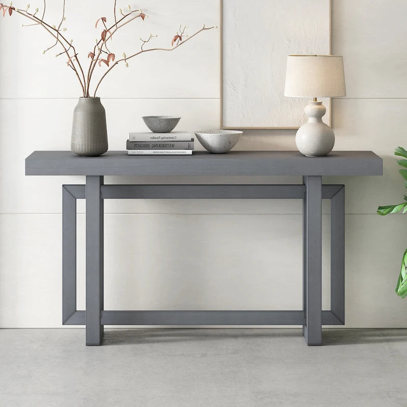 Console d'entrée minimaliste extra longue avec plateau en bois