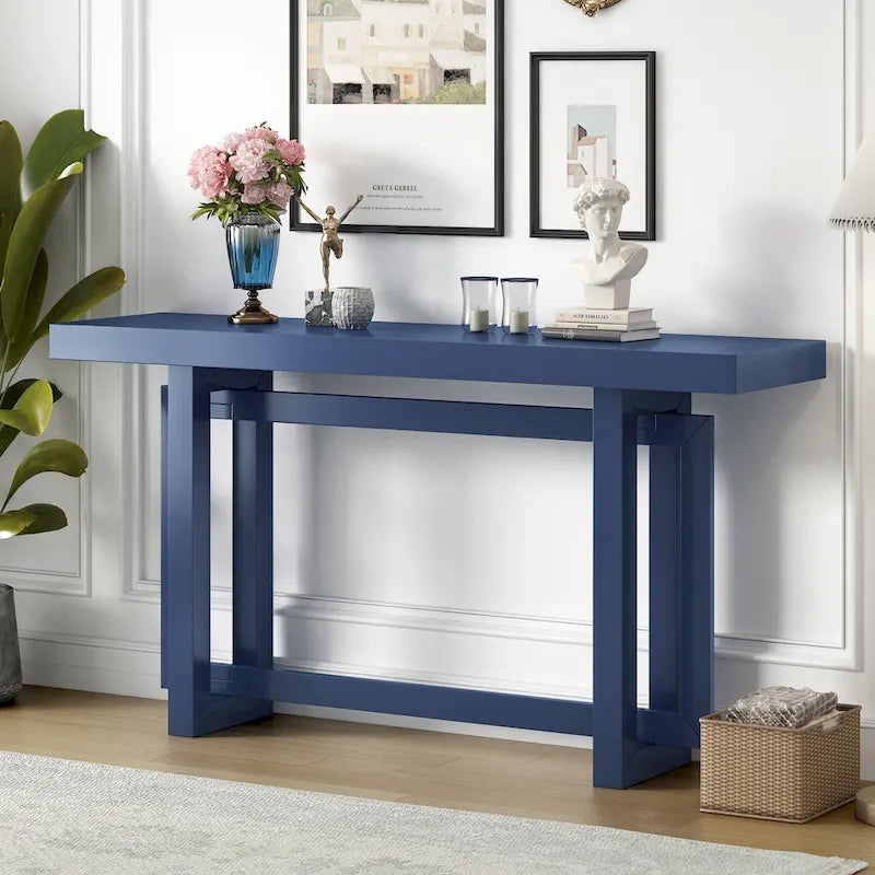 Console d'entrée minimaliste extra longue avec plateau en bois