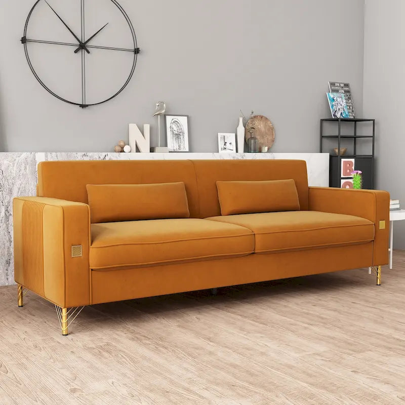 Canapé en velours de luxe avec accents dorés