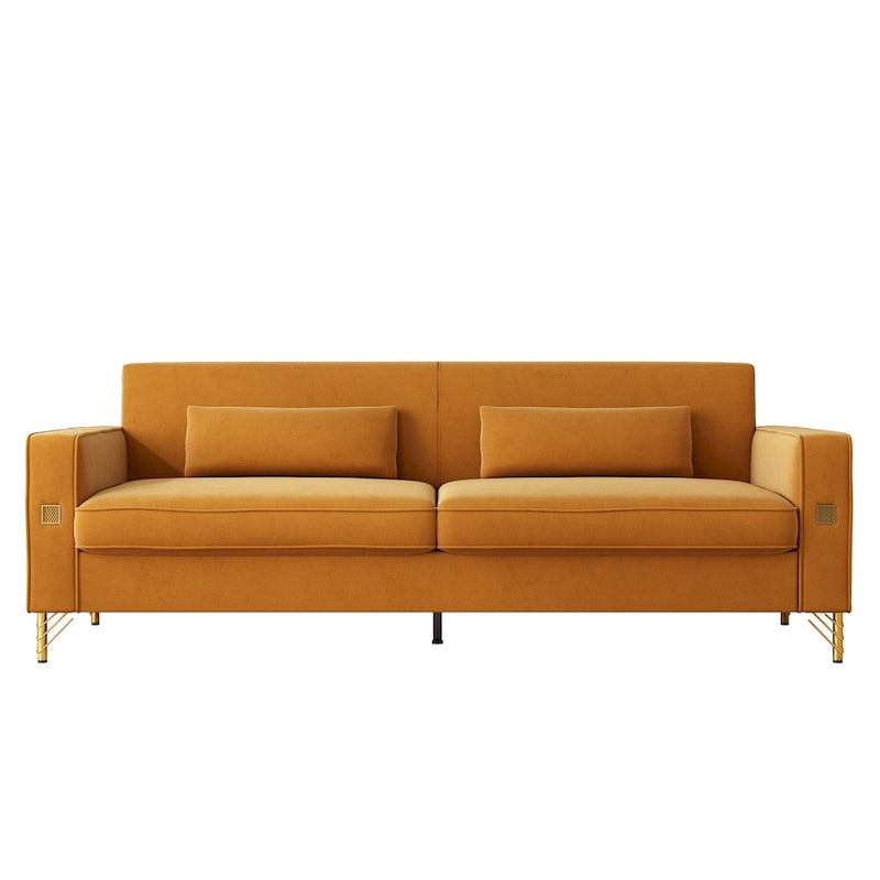 Canapé en velours de luxe avec accents dorés