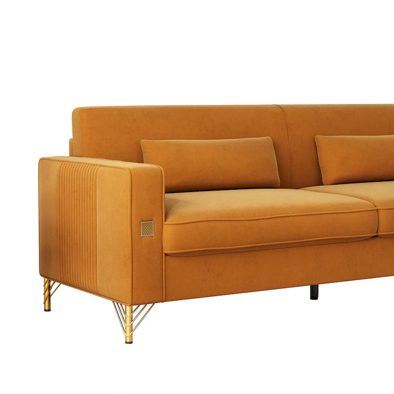 Canapé en velours de luxe avec accents dorés