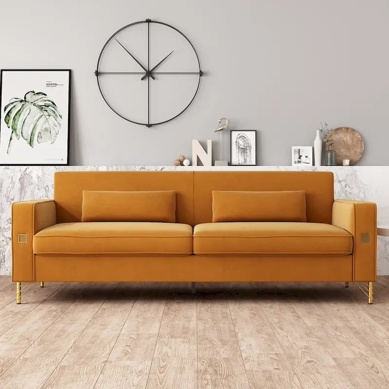 Canapé en velours de luxe avec accents dorés