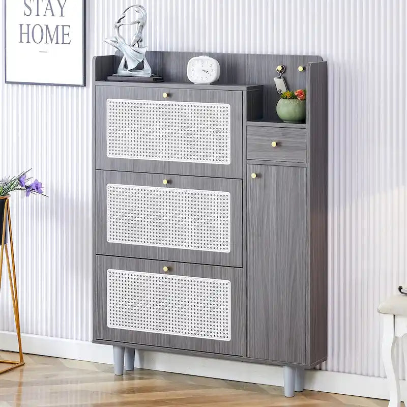 Meuble de rangement minimaliste moderne, meuble à chaussures en rotin japonais, meuble de chevet, petit meuble de maison