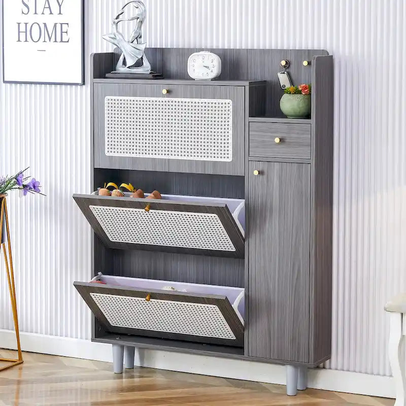 Meuble de rangement minimaliste moderne, meuble à chaussures en rotin japonais, meuble de chevet, petit meuble de maison