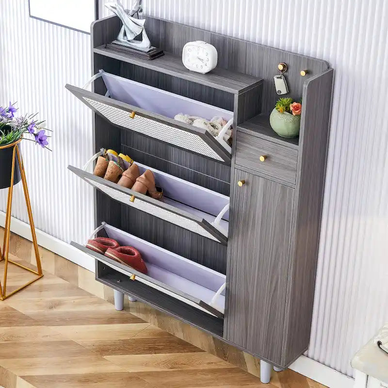 Meuble de rangement minimaliste moderne, meuble à chaussures en rotin japonais, meuble de chevet, petit meuble de maison