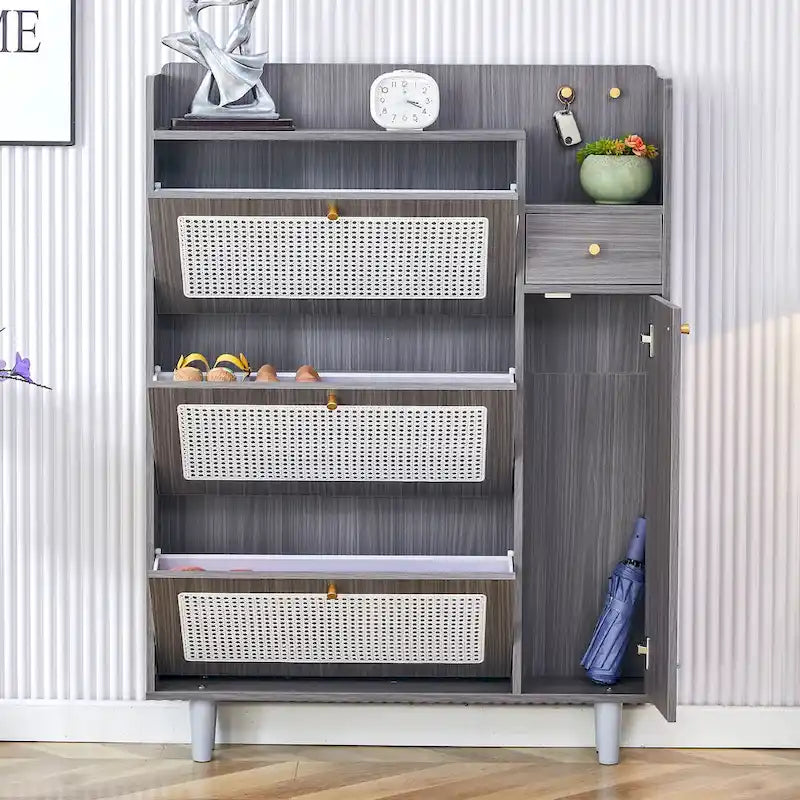 Meuble de rangement minimaliste moderne, meuble à chaussures en rotin japonais, meuble de chevet, petit meuble de maison