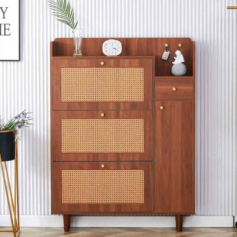 Meuble de rangement minimaliste moderne, meuble à chaussures en rotin japonais, meuble de chevet, petit meuble de maison