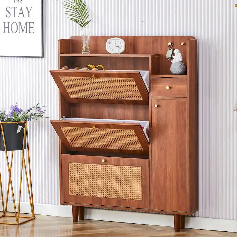 Meuble de rangement minimaliste moderne, meuble à chaussures en rotin japonais, meuble de chevet, petit meuble de maison