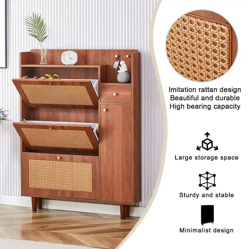 Meuble de rangement minimaliste moderne, meuble à chaussures en rotin japonais, meuble de chevet, petit meuble de maison