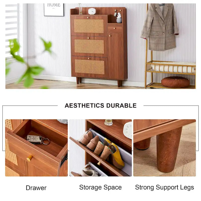 Meuble de rangement minimaliste moderne, meuble à chaussures en rotin japonais, meuble de chevet, petit meuble de maison