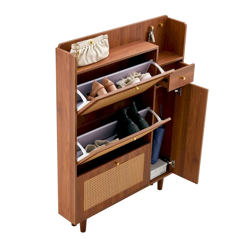 Meuble de rangement minimaliste moderne, meuble à chaussures en rotin japonais, meuble de chevet, petit meuble de maison