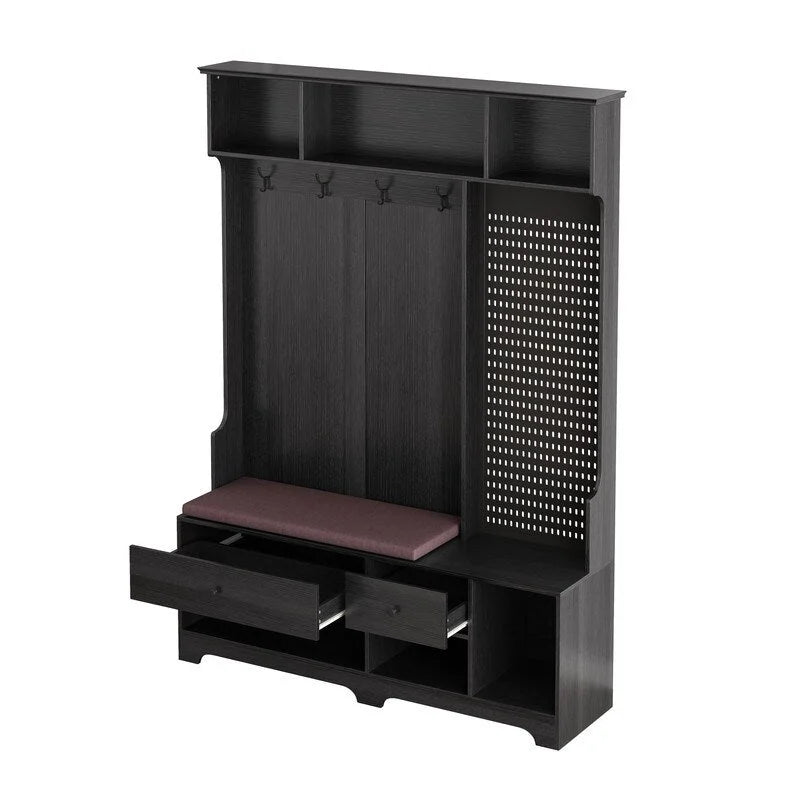 Porte-manteau d'entrée avec banc rembourré amovible et étagères de rangement
