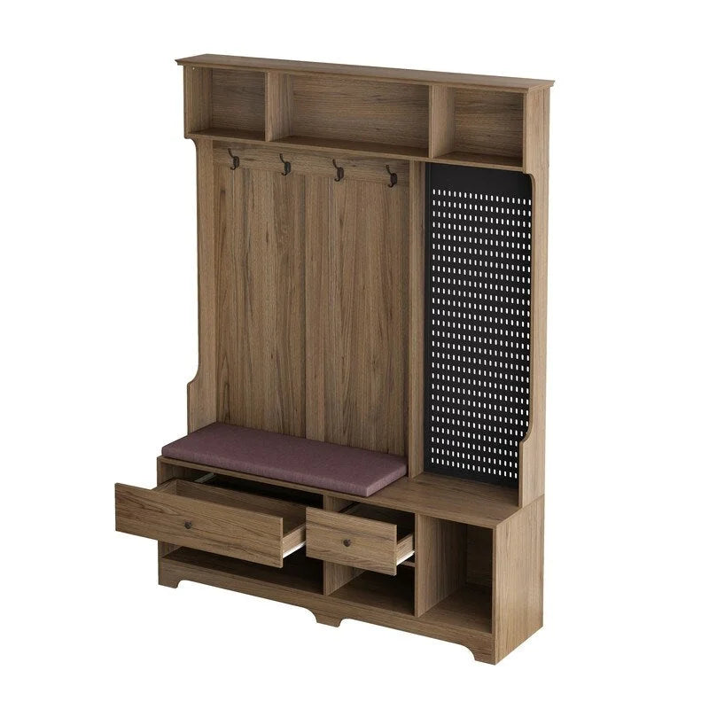 Porte-manteau d'entrée avec banc rembourré amovible et étagères de rangement
