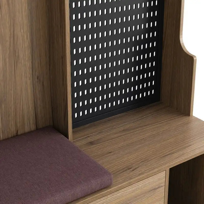 Porte-manteau d'entrée avec banc rembourré amovible et étagères de rangement