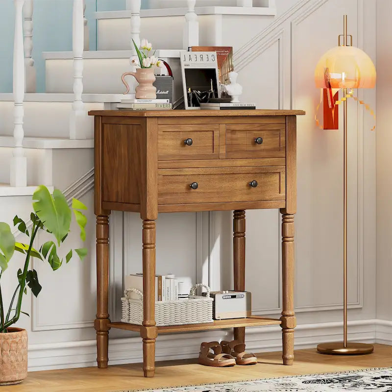 TIROIRS MULTIFONCTIONS ET ÉTAGÈRE INFÉRIEURE : Table console étroite