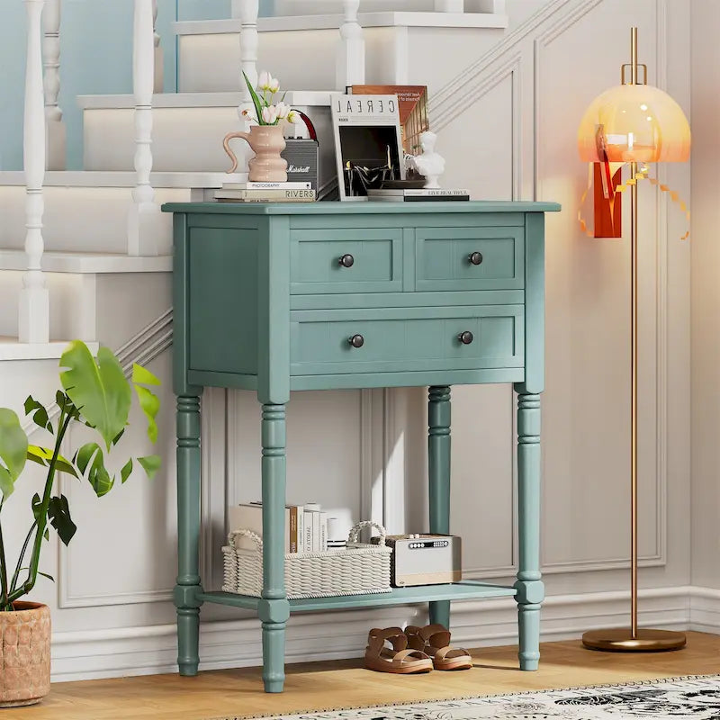 TIROIRS MULTIFONCTIONS ET ÉTAGÈRE INFÉRIEURE : Table console étroite