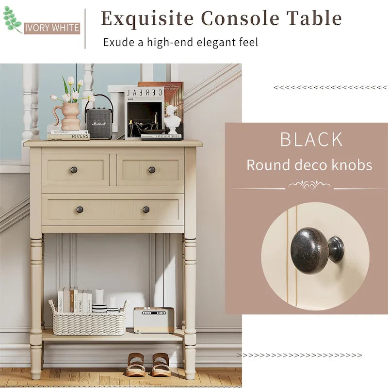 TIROIRS MULTIFONCTIONS ET ÉTAGÈRE INFÉRIEURE : Table console étroite