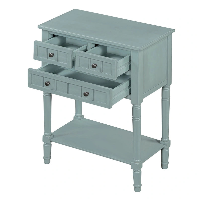 TIROIRS MULTIFONCTIONS ET ÉTAGÈRE INFÉRIEURE : Table console étroite