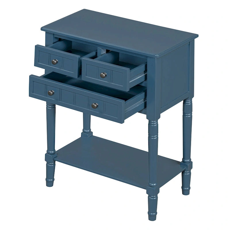 TIROIRS MULTIFONCTIONS ET ÉTAGÈRE INFÉRIEURE : Table console étroite