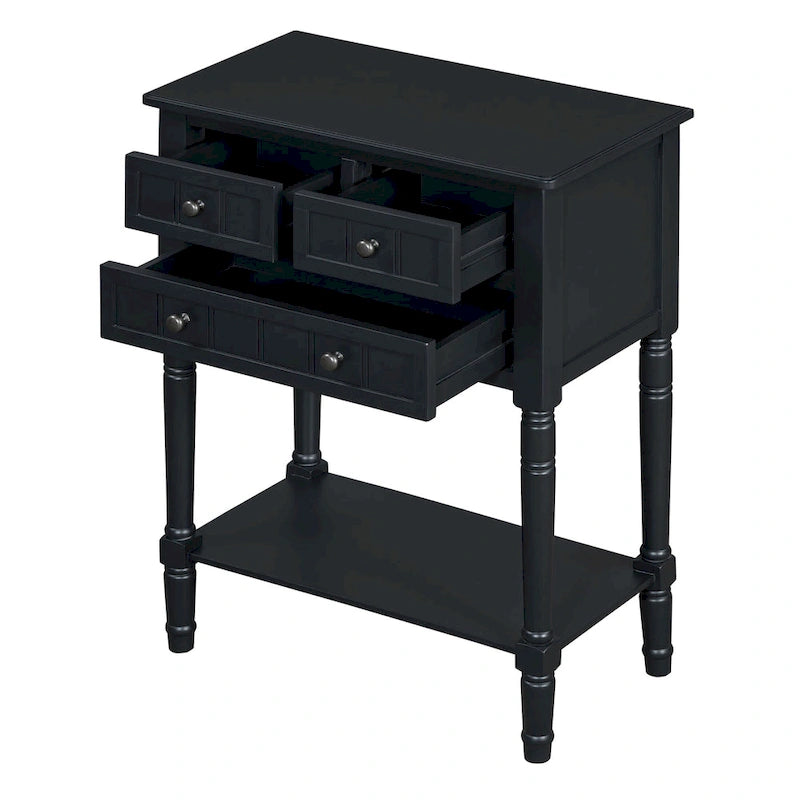 TIROIRS MULTIFONCTIONS ET ÉTAGÈRE INFÉRIEURE : Table console étroite