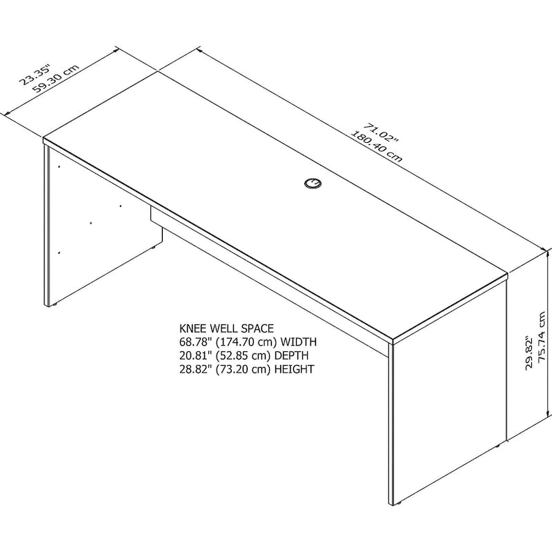 Bureau avec caisson latéral 72 po L x 24 po P