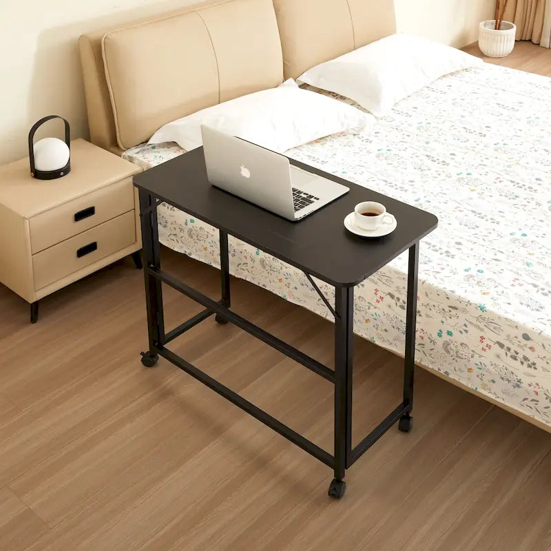Bureau pliant minimaliste avec plateau monobloc et 4 roulettes pour bureaux à domicile, chambres ou dortoirs
