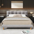Lit plateforme rembourré moderne avec tête de lit capitonnée en forme de biscuit pour chambre d'amis et chambre à coucher
