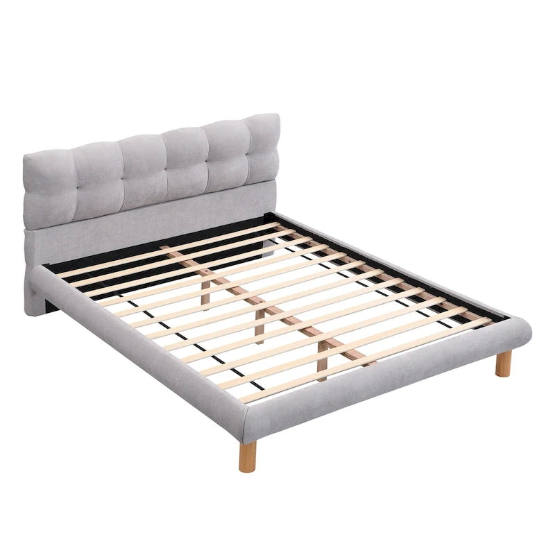 Lit plateforme rembourré moderne avec tête de lit capitonnée en forme de biscuit pour chambre d'amis et chambre à coucher