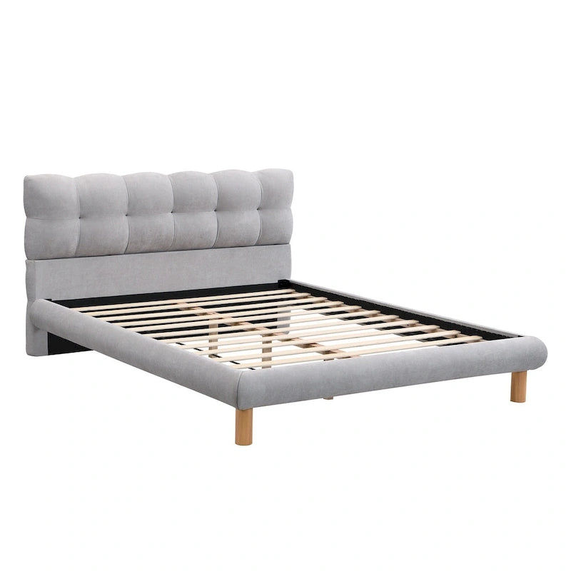 Lit plateforme rembourré moderne avec tête de lit capitonnée en forme de biscuit pour chambre d'amis et chambre à coucher