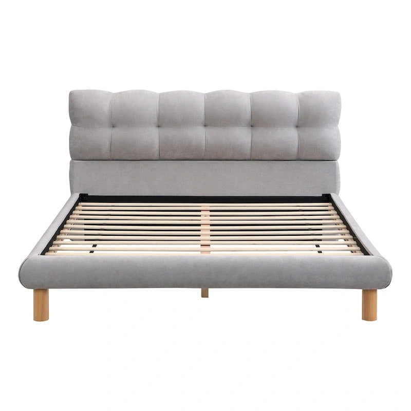 Lit plateforme rembourré moderne avec tête de lit capitonnée en forme de biscuit pour chambre d'amis et chambre à coucher