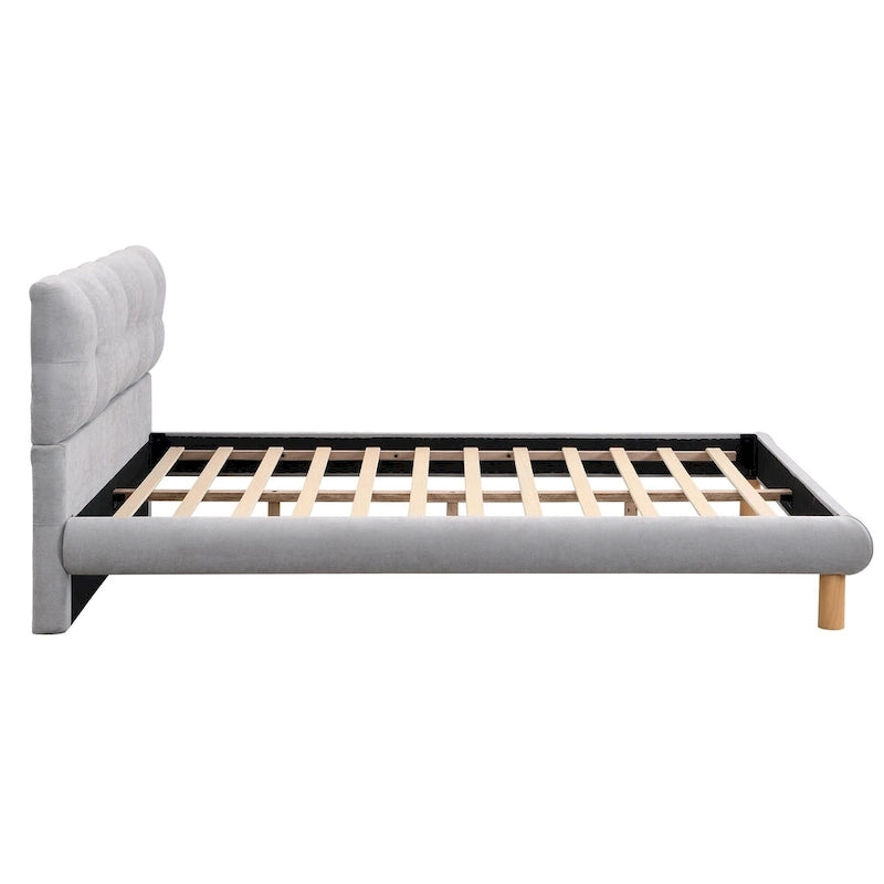 Lit plateforme rembourré moderne avec tête de lit capitonnée en forme de biscuit pour chambre d'amis et chambre à coucher