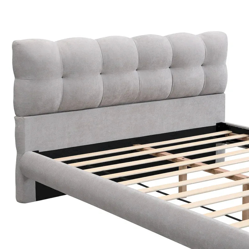 Lit plateforme rembourré moderne avec tête de lit capitonnée en forme de biscuit pour chambre d'amis et chambre à coucher