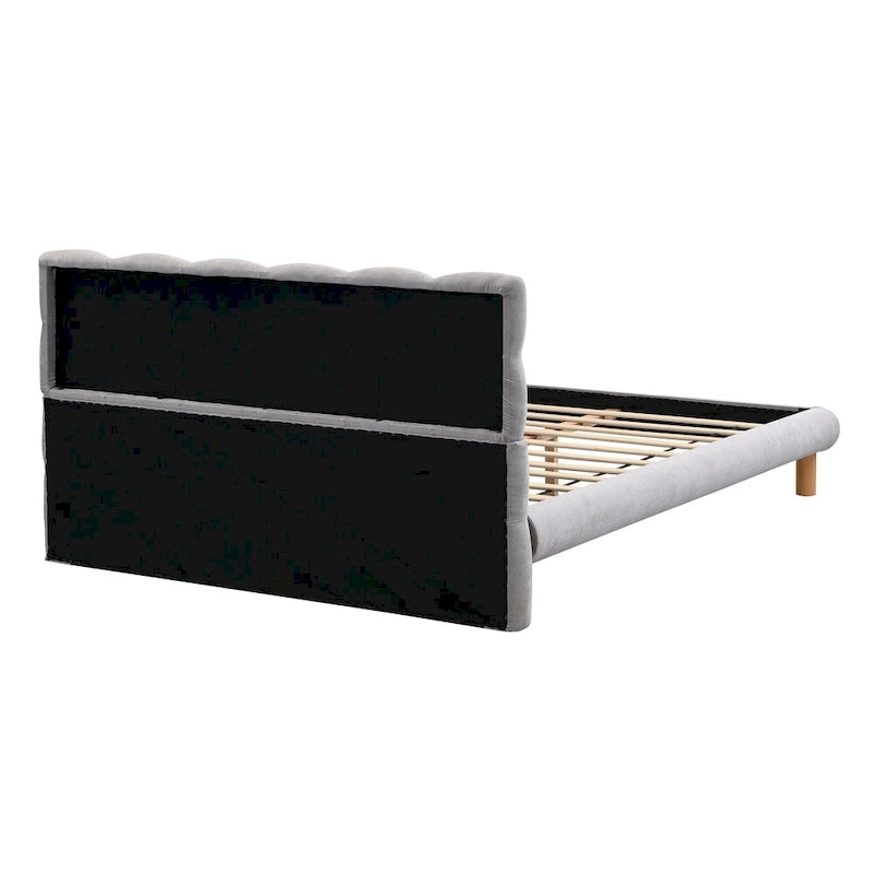 Lit plateforme rembourré moderne avec tête de lit capitonnée en forme de biscuit pour chambre d'amis et chambre à coucher