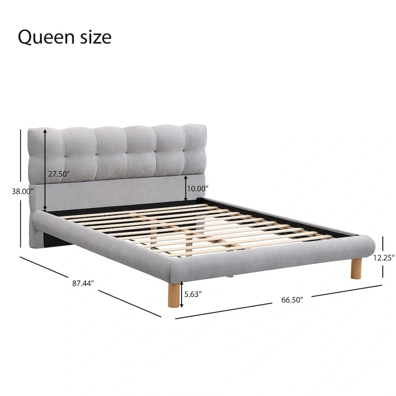 Lit plateforme rembourré moderne avec tête de lit capitonnée en forme de biscuit pour chambre d'amis et chambre à coucher