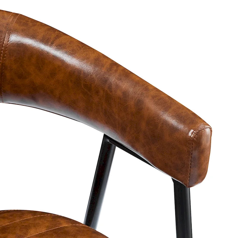 Tabourets de comptoir rembourrés en PU, chaises hauteur bar avec structure en fer, dossier, repose-pieds et accoudoirs, marron