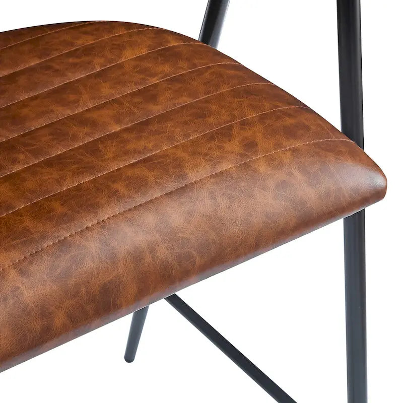 Tabourets de comptoir rembourrés en PU, chaises hauteur bar avec structure en fer, dossier, repose-pieds et accoudoirs, marron