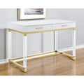 48 Bureau blanc transparent et doré en bois, acrylique et acier inoxydable avec deux tiroirs
