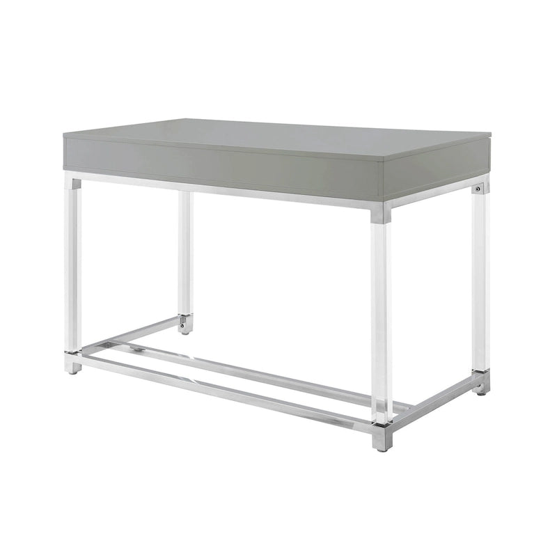 48 Bureau blanc transparent et doré en bois, acrylique et acier inoxydable avec deux tiroirs
