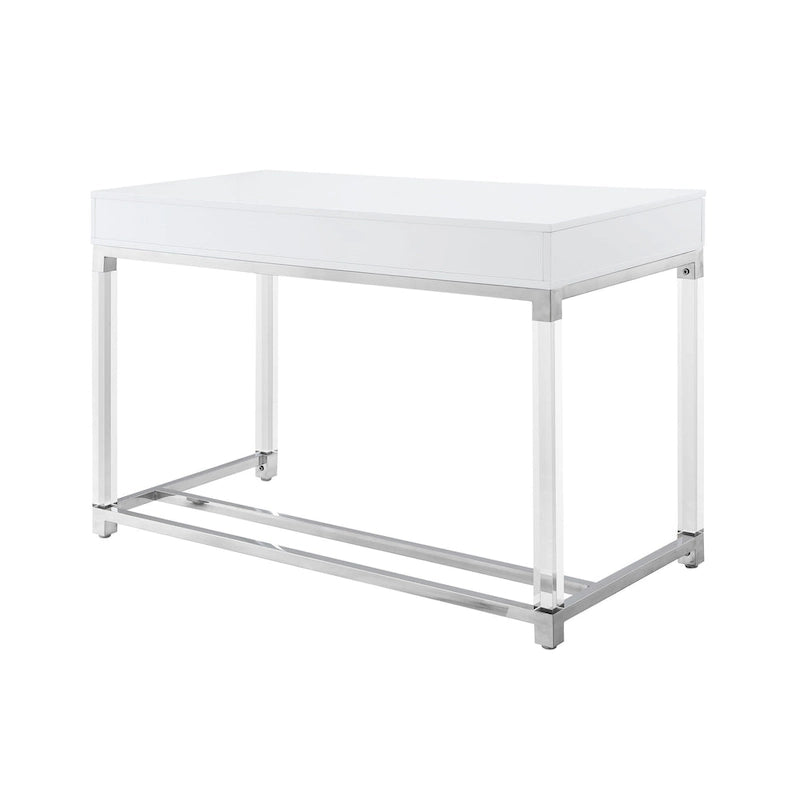 48 Bureau blanc transparent et doré en bois, acrylique et acier inoxydable avec deux tiroirs