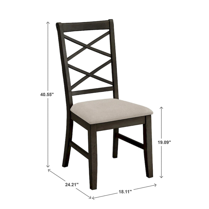 Chaise de salle à manger en bois avec dossier en croix double et tissu couleur sable