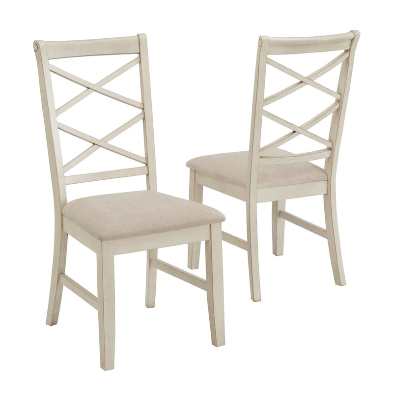 Chaise de salle à manger en bois avec dossier en croix double et tissu couleur sable