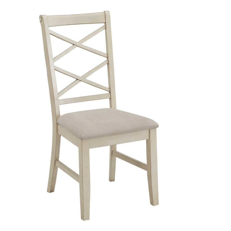 Chaise de salle à manger en bois avec dossier en croix double et tissu couleur sable