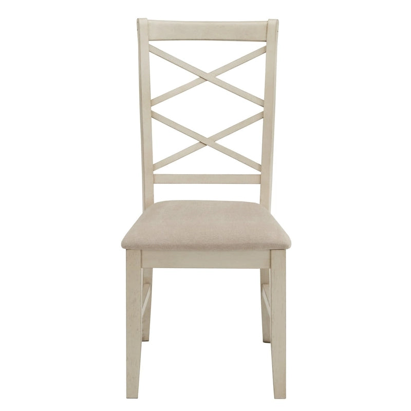 Chaise de salle à manger en bois avec dossier en croix double et tissu couleur sable