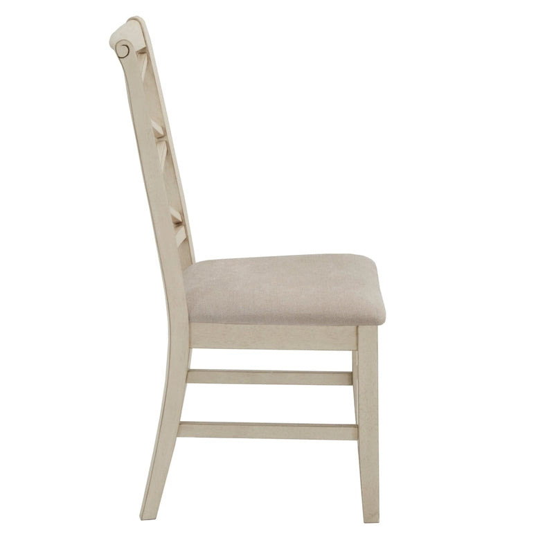 Chaise de salle à manger en bois avec dossier en croix double et tissu couleur sable